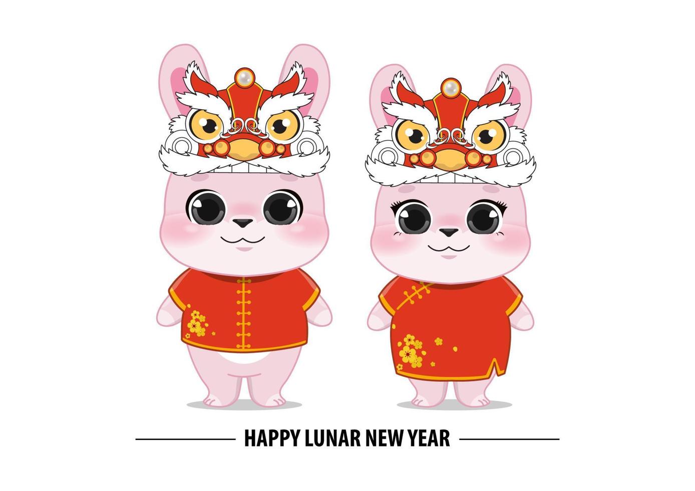 Rabbit Chinese New Year with Rabbit Wearing Chinese Dragon Head on White Background Vector