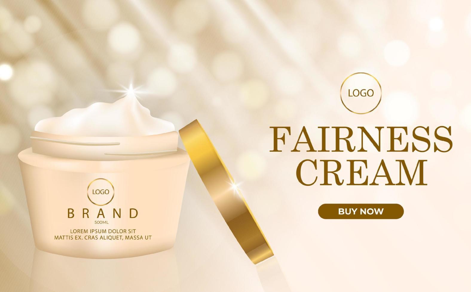 Vector cosmetic promo poster of fairness cream with container