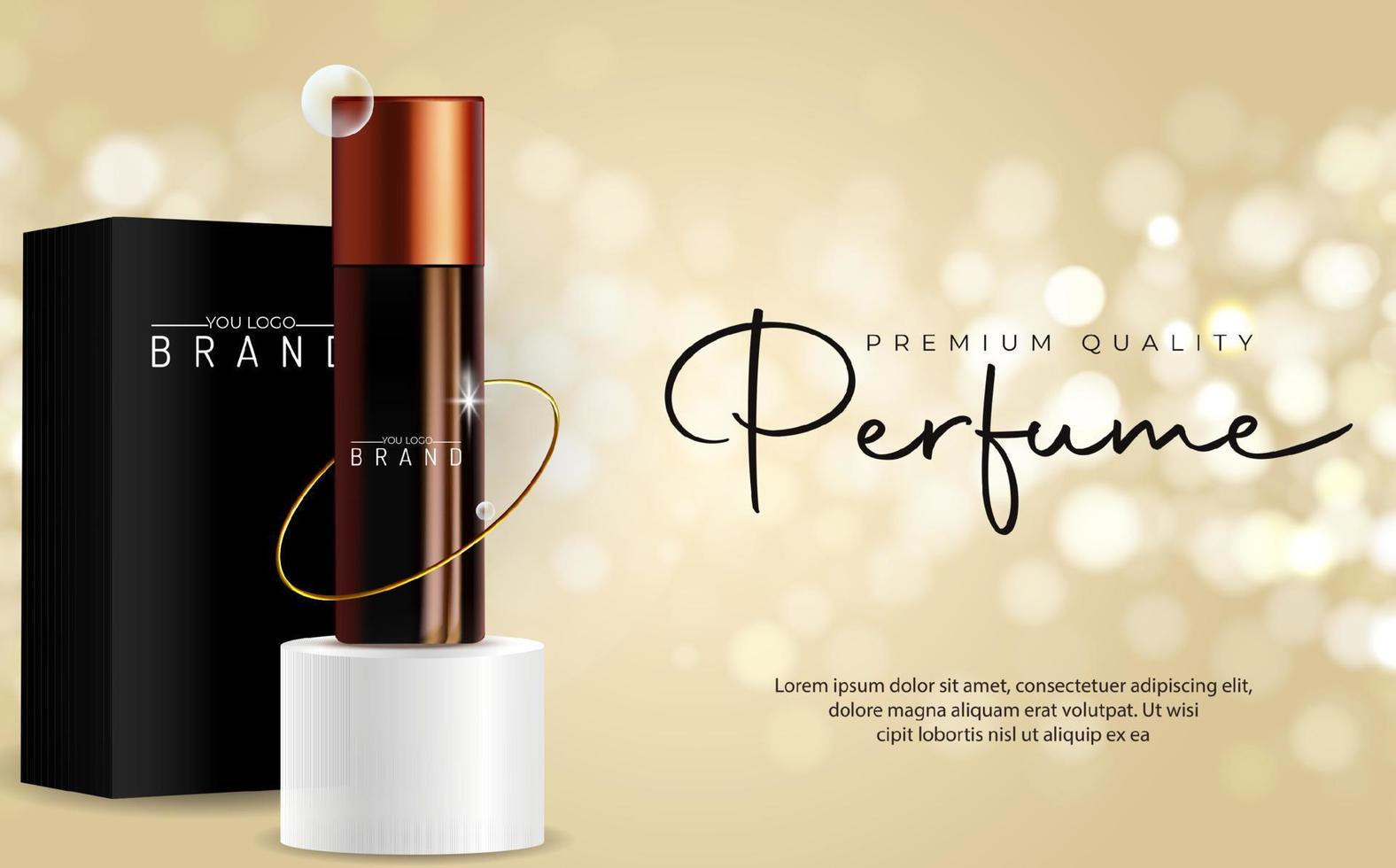 cartel promocional cosmético vectorial de perfume con caja vector