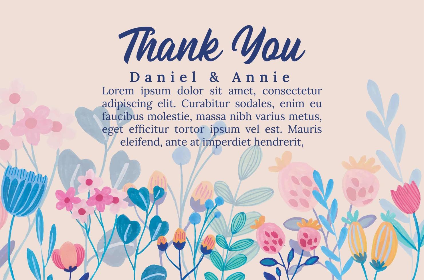 thank you card watercolor flower template vector