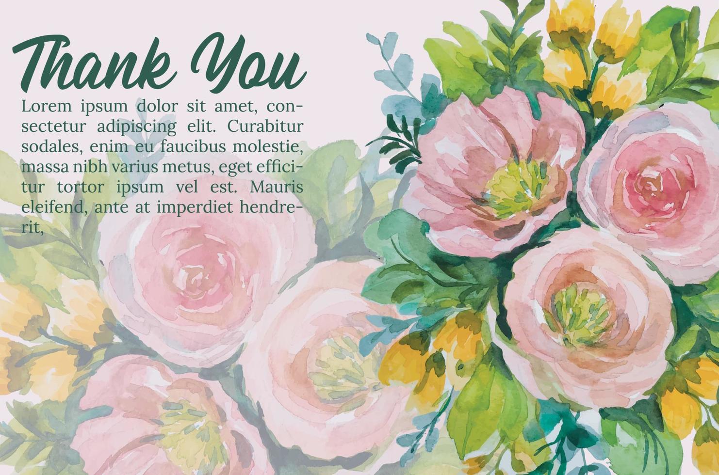 thank you card watercolor flower template vector