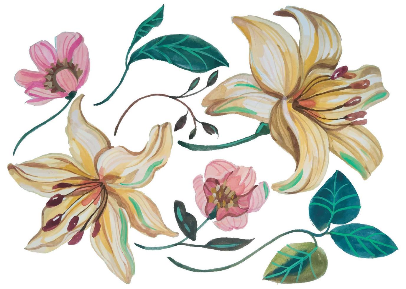 watercolor flower element clip art vector