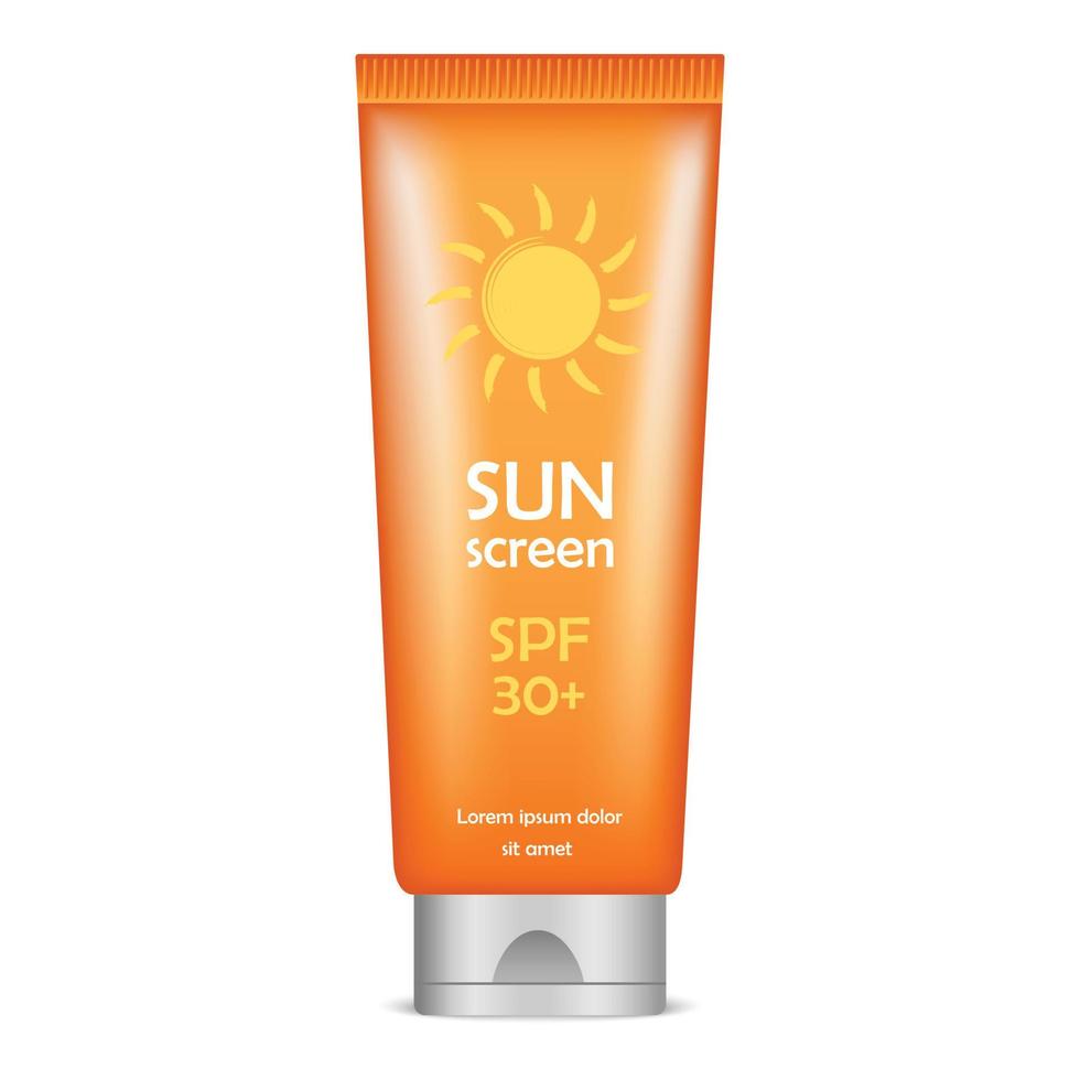 Sun screen tube icon, realistic style vector