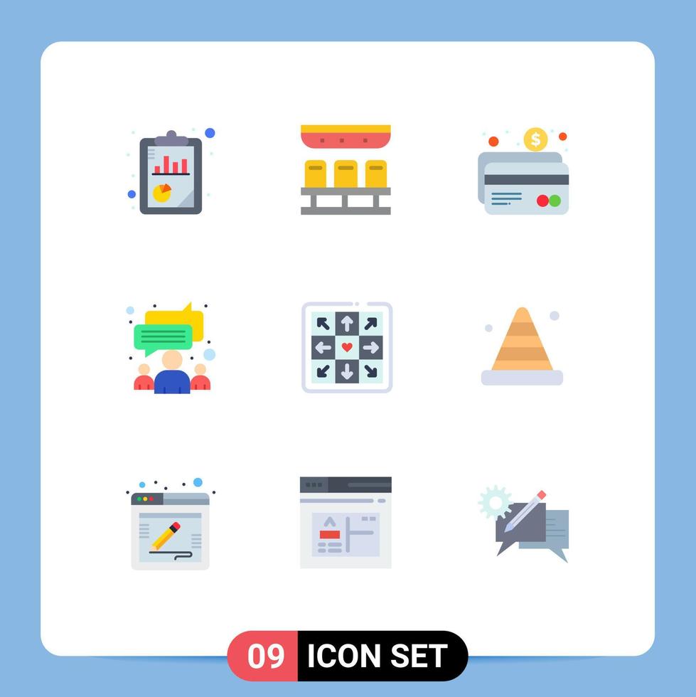 9 Universal Flat Color Signs Symbols of game team atm meeting chat Editable Vector Design Elements