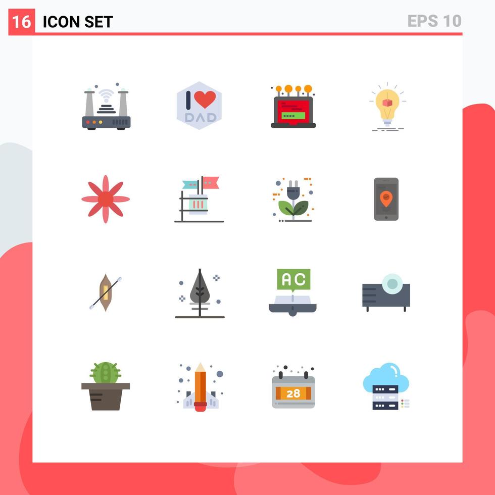 Flat Color Pack of 16 Universal Symbols of flower printing install cube idea Editable Pack of Creative Vector Design Elements