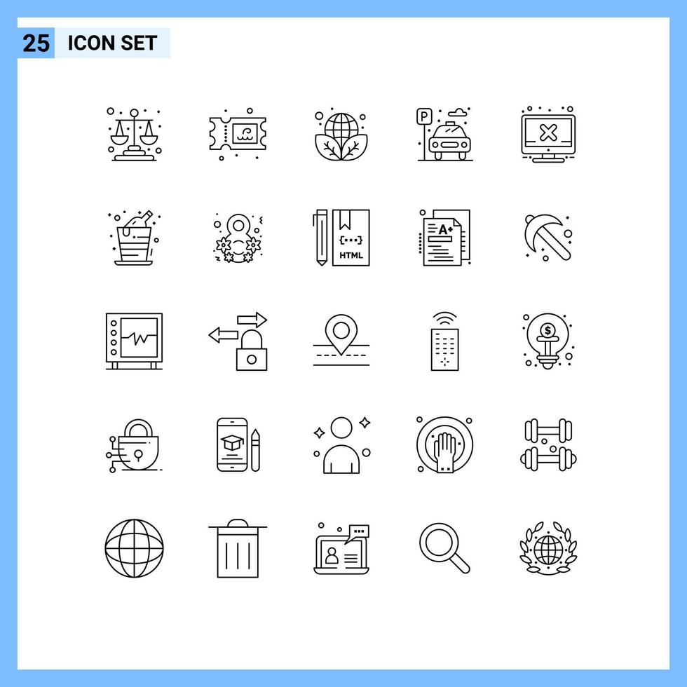 Stock Vector Icon Pack of 25 Line Signs and Symbols for screen computer ecology parking life Editable Vector Design Elements