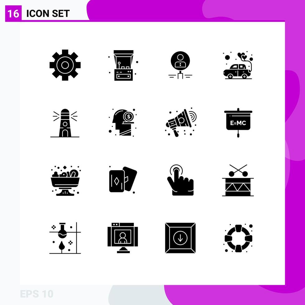 Set of 16 Modern UI Icons Symbols Signs for heart search find resource magnifier Editable Vector Design Elements