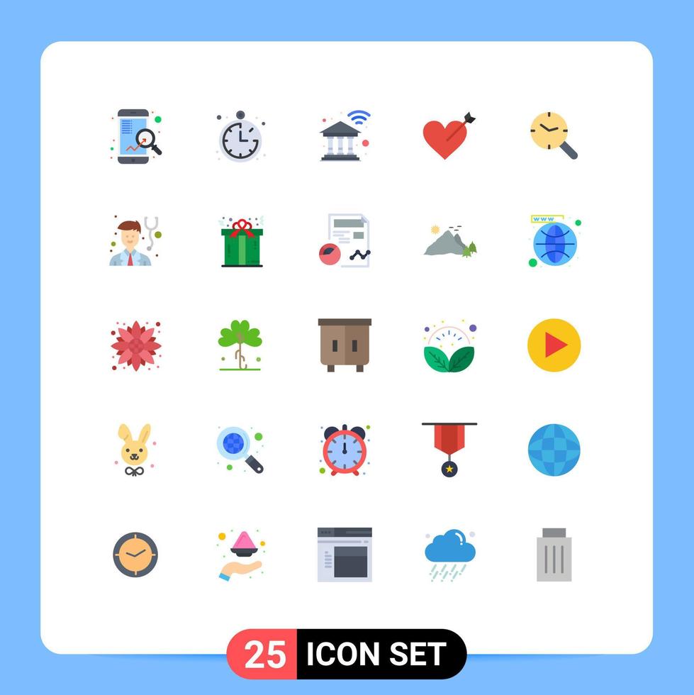 Universal Icon Symbols Group of 25 Modern Flat Colors of clock research internet search heart Editable Vector Design Elements