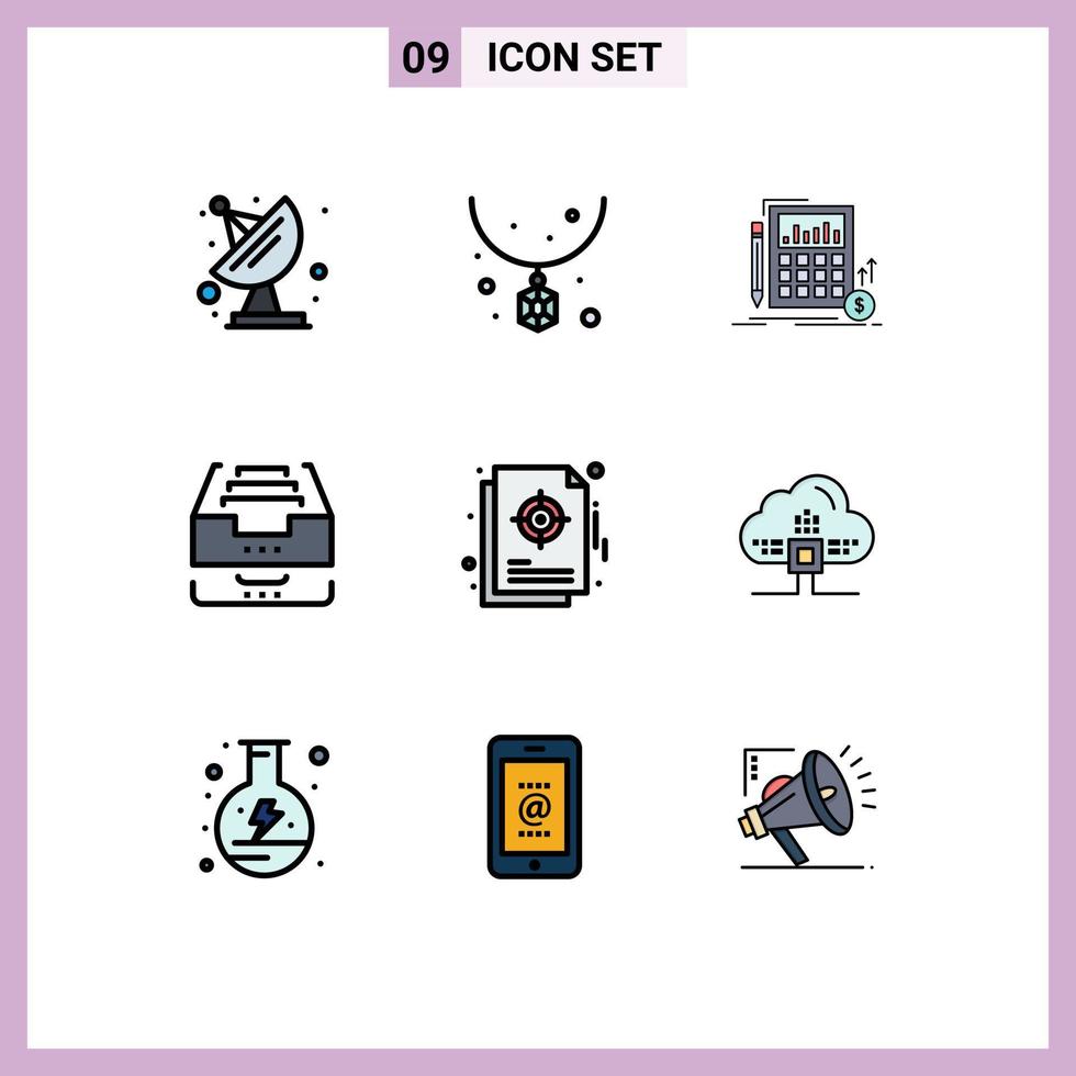 Stock Vector Icon Pack of 9 Line Signs and Symbols for chart document data data archive Editable Vector Design Elements
