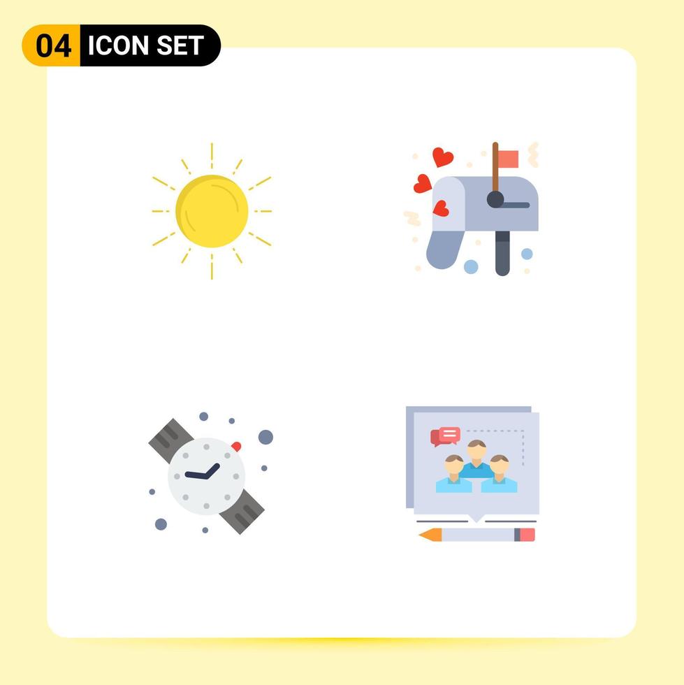 4 Universal Flat Icon Signs Symbols of sun back to school astronomy letter hand watch Editable Vector Design Elements