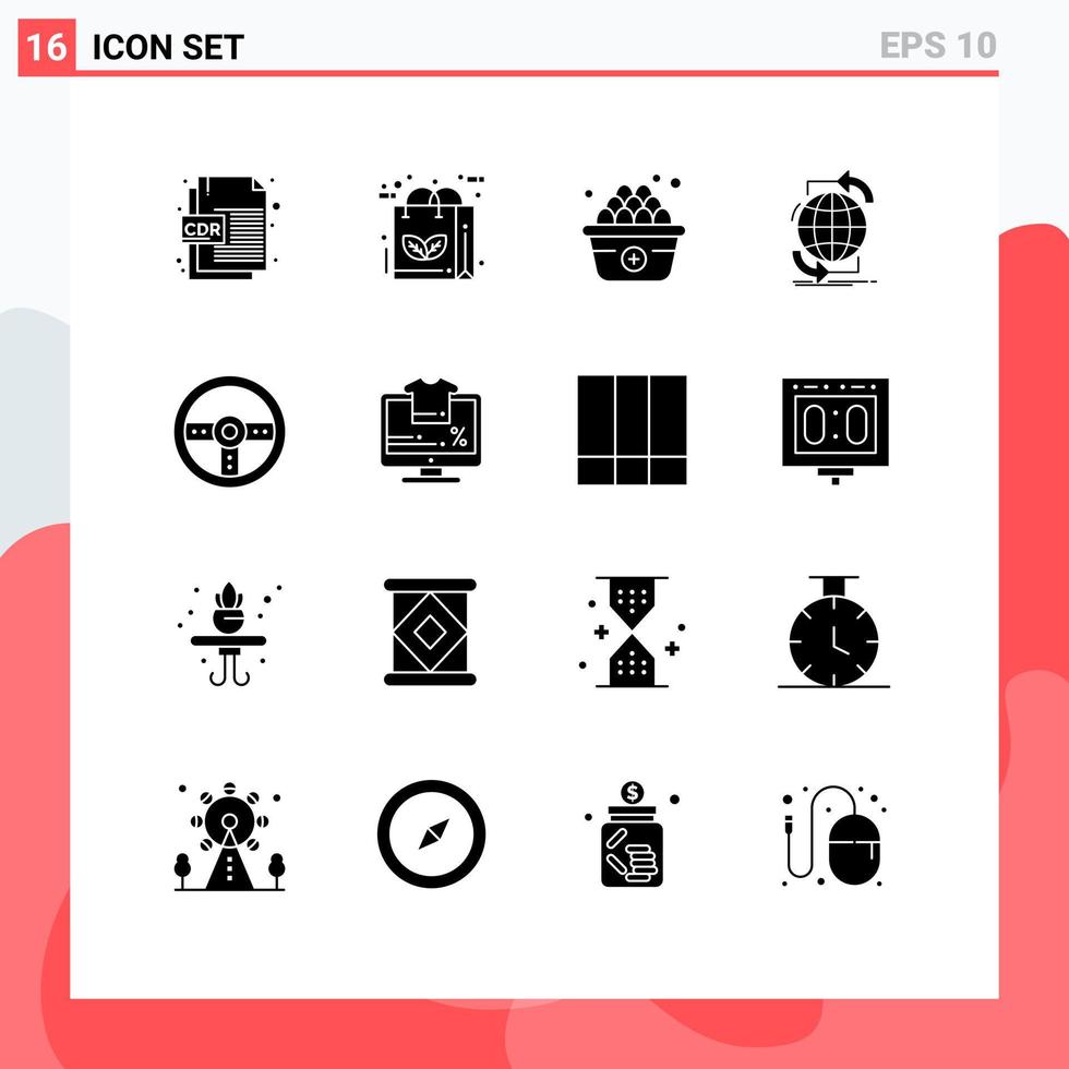 Group of 16 Modern Solid Glyphs Set for controller network recycle internet connectivity Editable Vector Design Elements