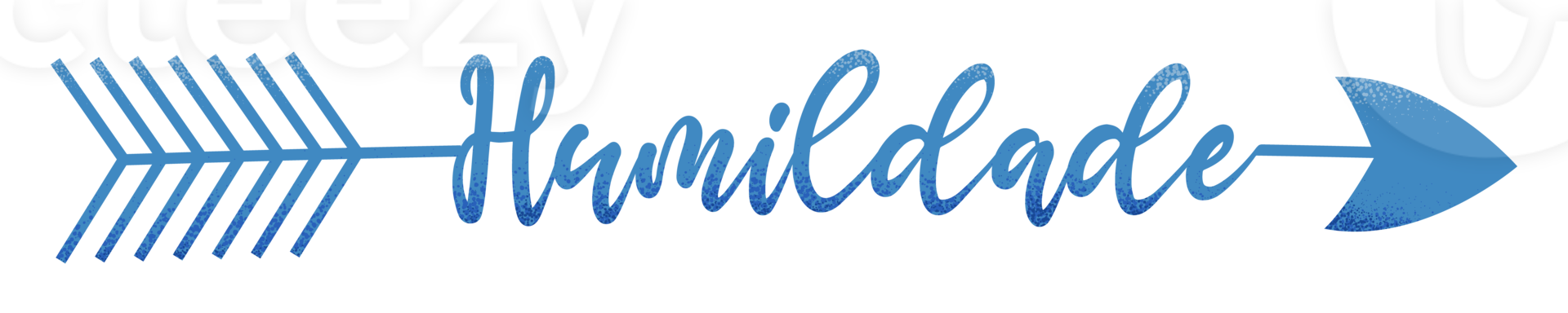 Blue arrow with the word humility in Brazilian Portuguese. Translation - Humility. png