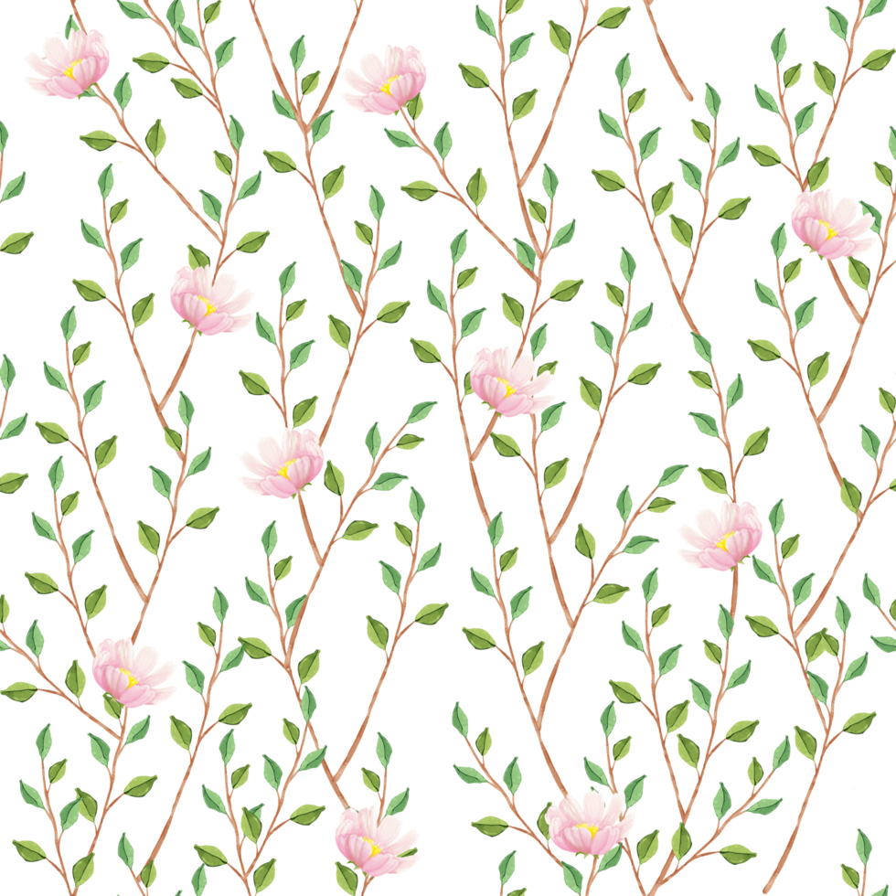 Cute Baby pink Flower and Branches Seamless Pattern png