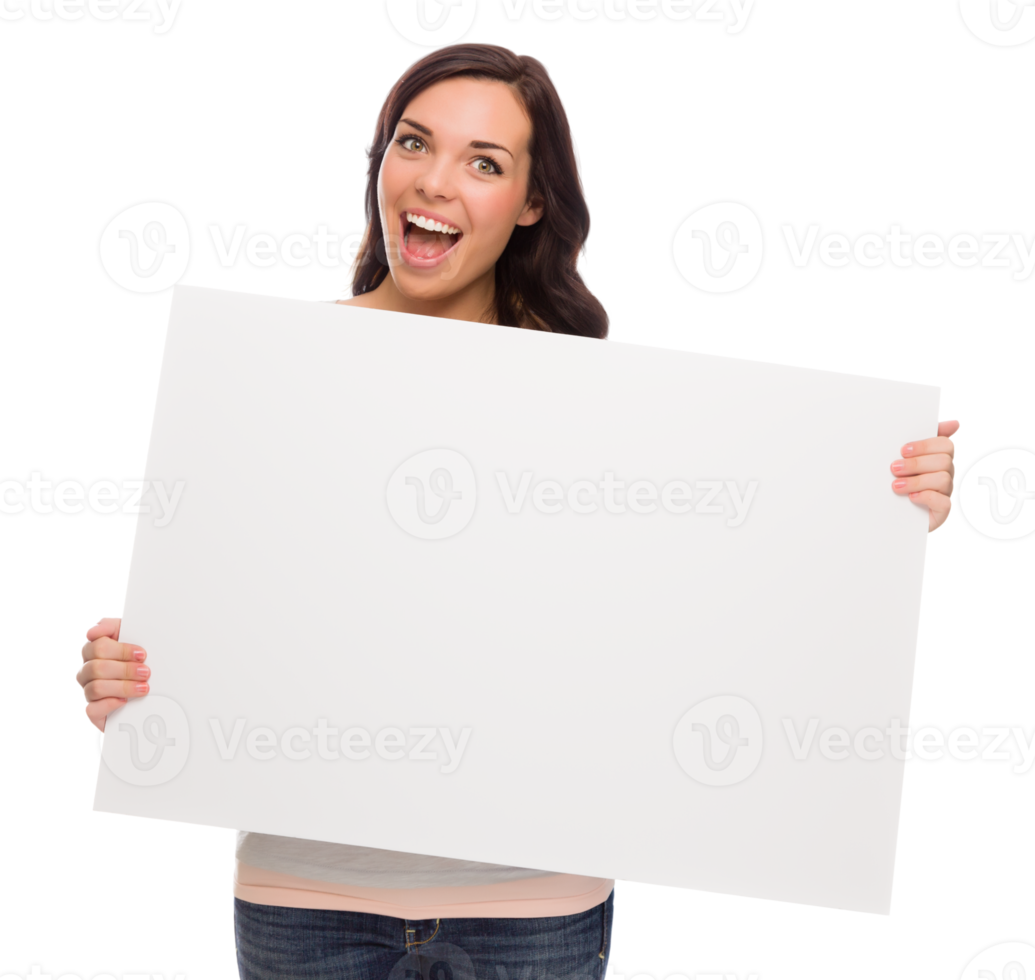 Transparent PNG of Beautiful Mixed Race Female Holding Blank Sign.