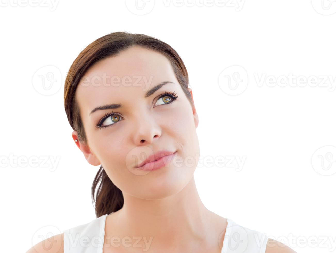 Transparent PNG of Pensive Young Adult Woman Looking Up.