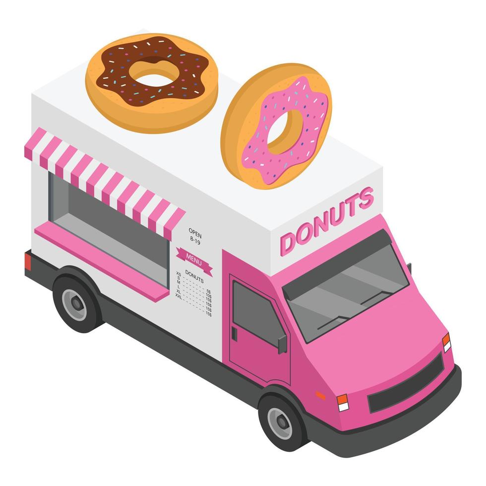 icono de camión de donuts, estilo isométrico vector