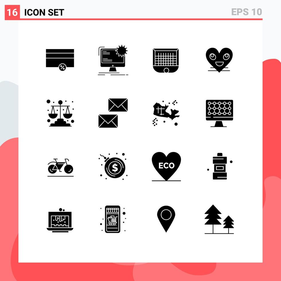 Set of 16 modern ui icons symbols signs for face emoji static heart net