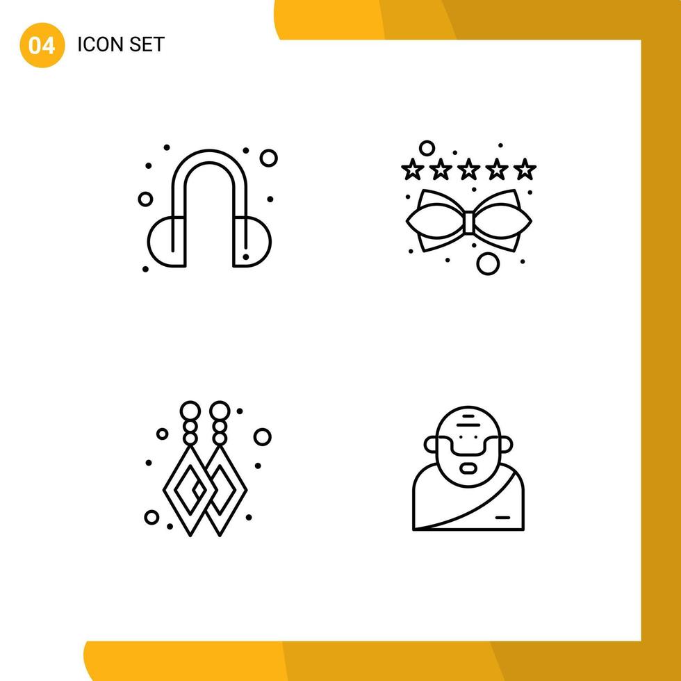 conjunto de 4 iconos modernos de la interfaz de usuario signos de símbolos para los elementos de diseño vectorial editables de la mitología de la clasificación del contenido de los auriculares vector