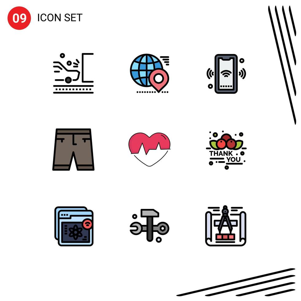 Mobile Interface Filledline Flat Color Set of 9 Pictograms of clothing accessories pin smart wifi Editable Vector Design Elements