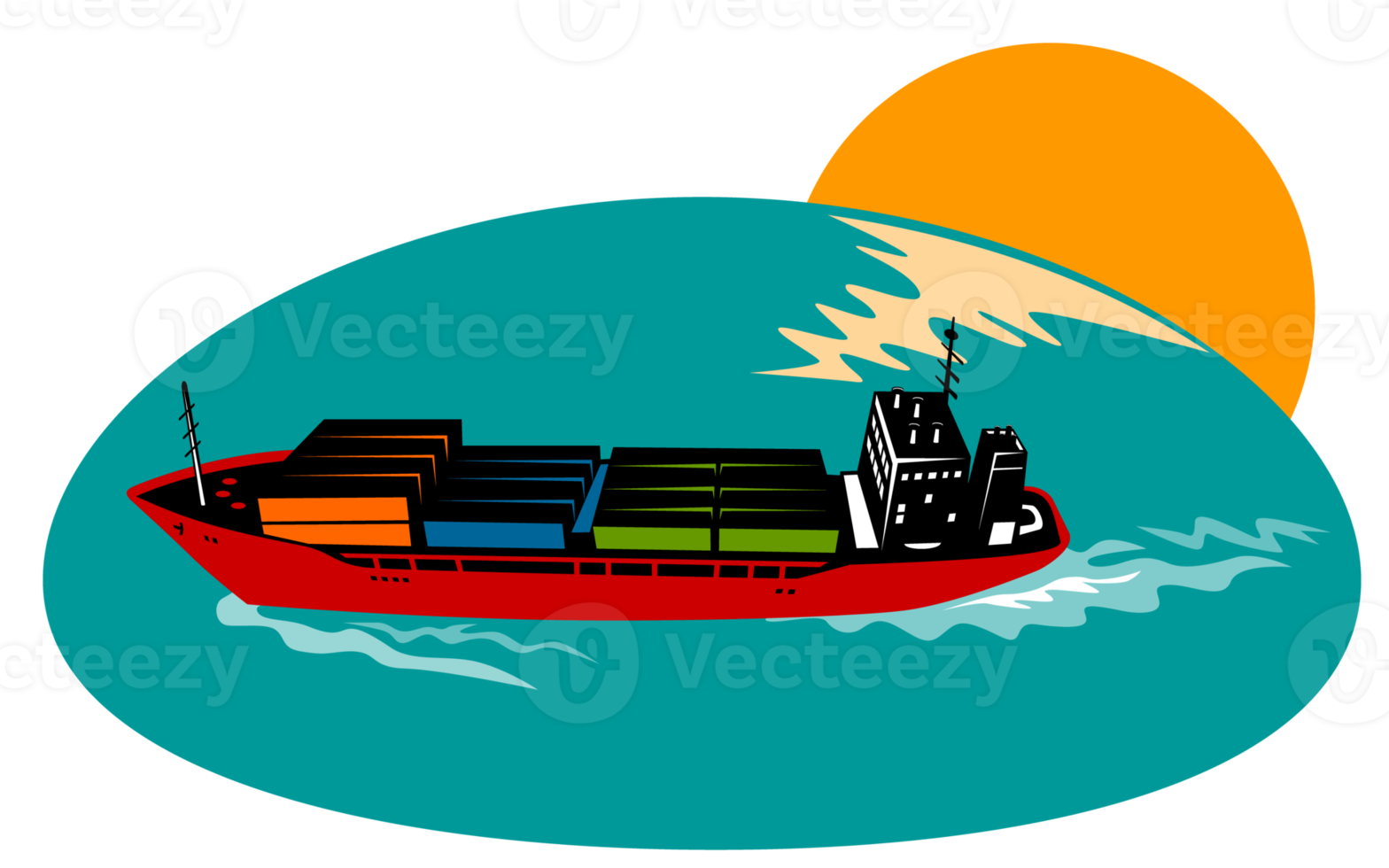 Container Ship Cargo Boat Retro png