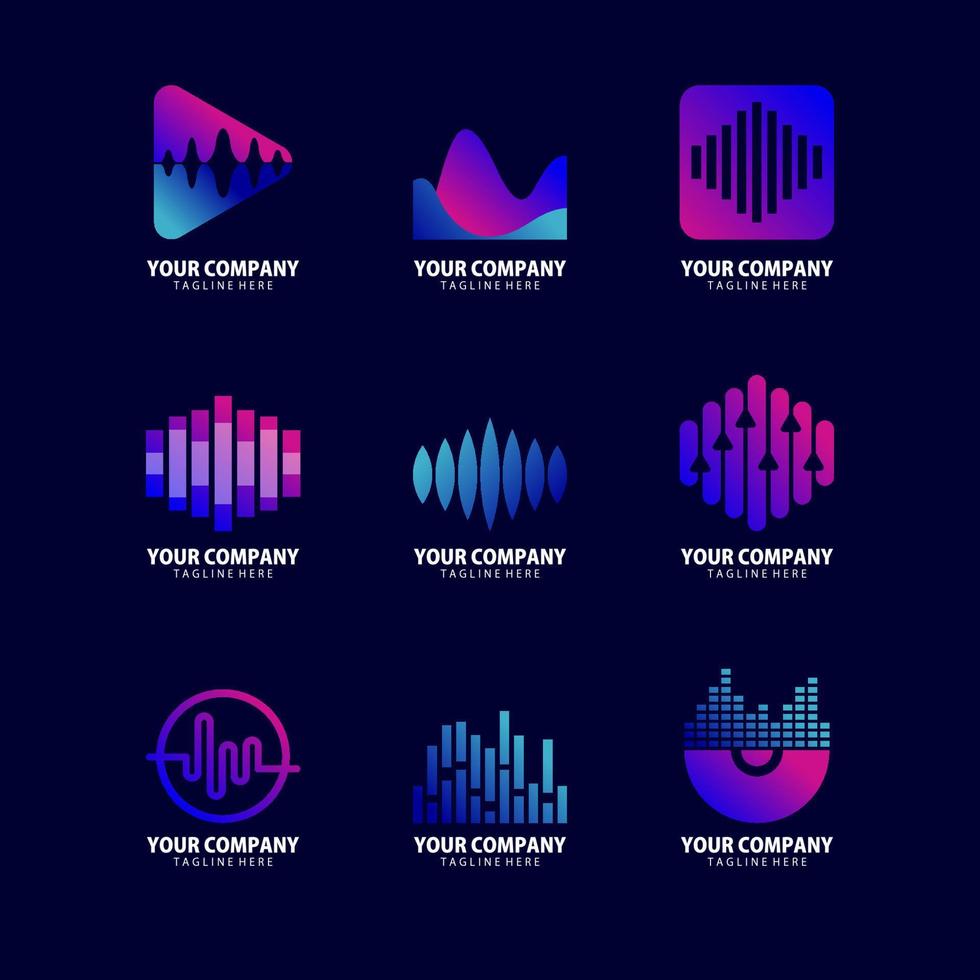 Abstract Gradient Sound Wave Music Logo Collection vector