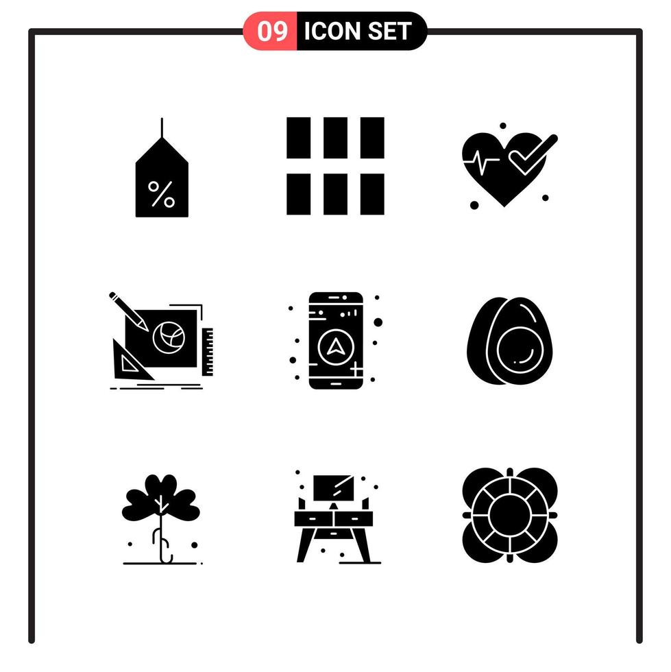 Set of 9 Solid Style Icons for web and mobile Glyph Symbols for print Solid Icon Signs Isolated on White Background 9 Icon Set Creative Black Icon vector background