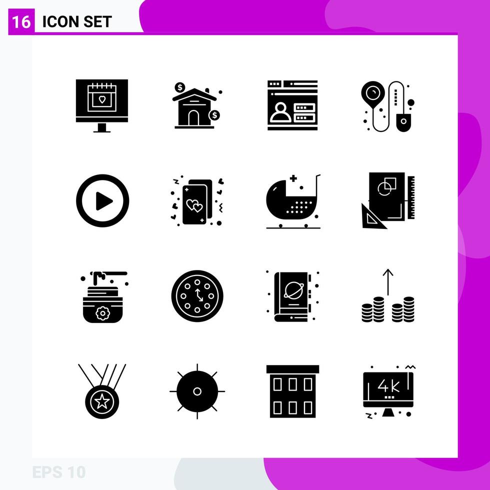 Solid Icon set Pack of 16 Glyph Icons isolated on White Background for Web Print and Mobile Creative Black Icon vector background