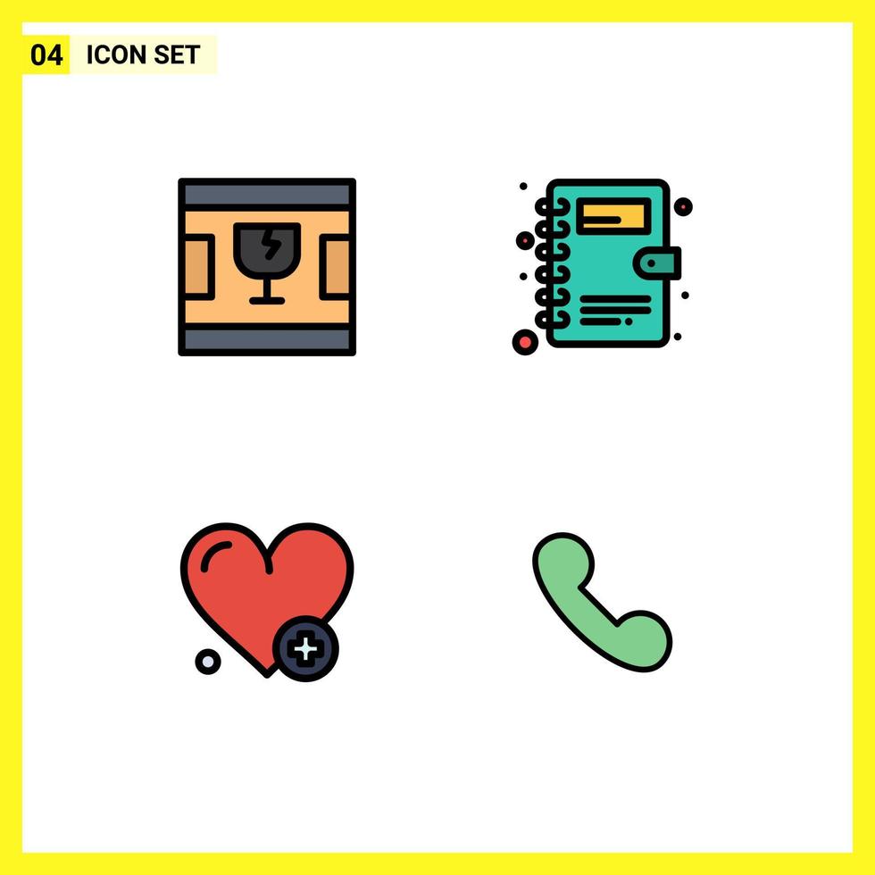 Group of 4 Modern Filledline Flat Colors Set for broken add shapes phone book mobile Editable Vector Design Elements