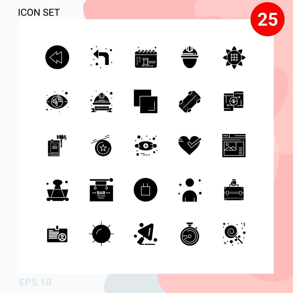 Universal Icon Symbols Group of 25 Modern Solid Glyphs of sunflower flora date labour helmet Editable Vector Design Elements