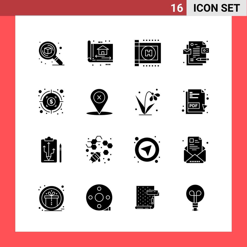 16 Icon Pack Solid Style Glyph Symbols on White Background Simple Signs for general designing Creative Black Icon vector background