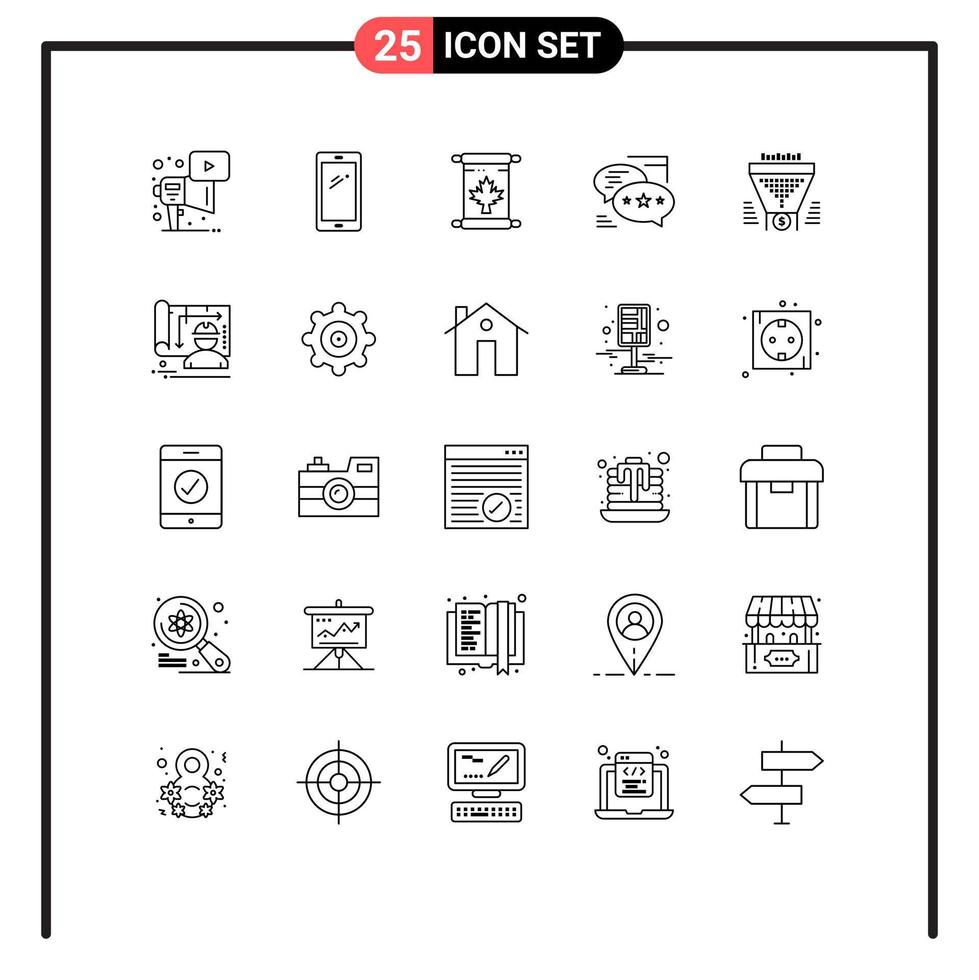 Universal Icon Symbols Group of 25 Modern Lines of sms callout iphone communication leaf Editable Vector Design Elements