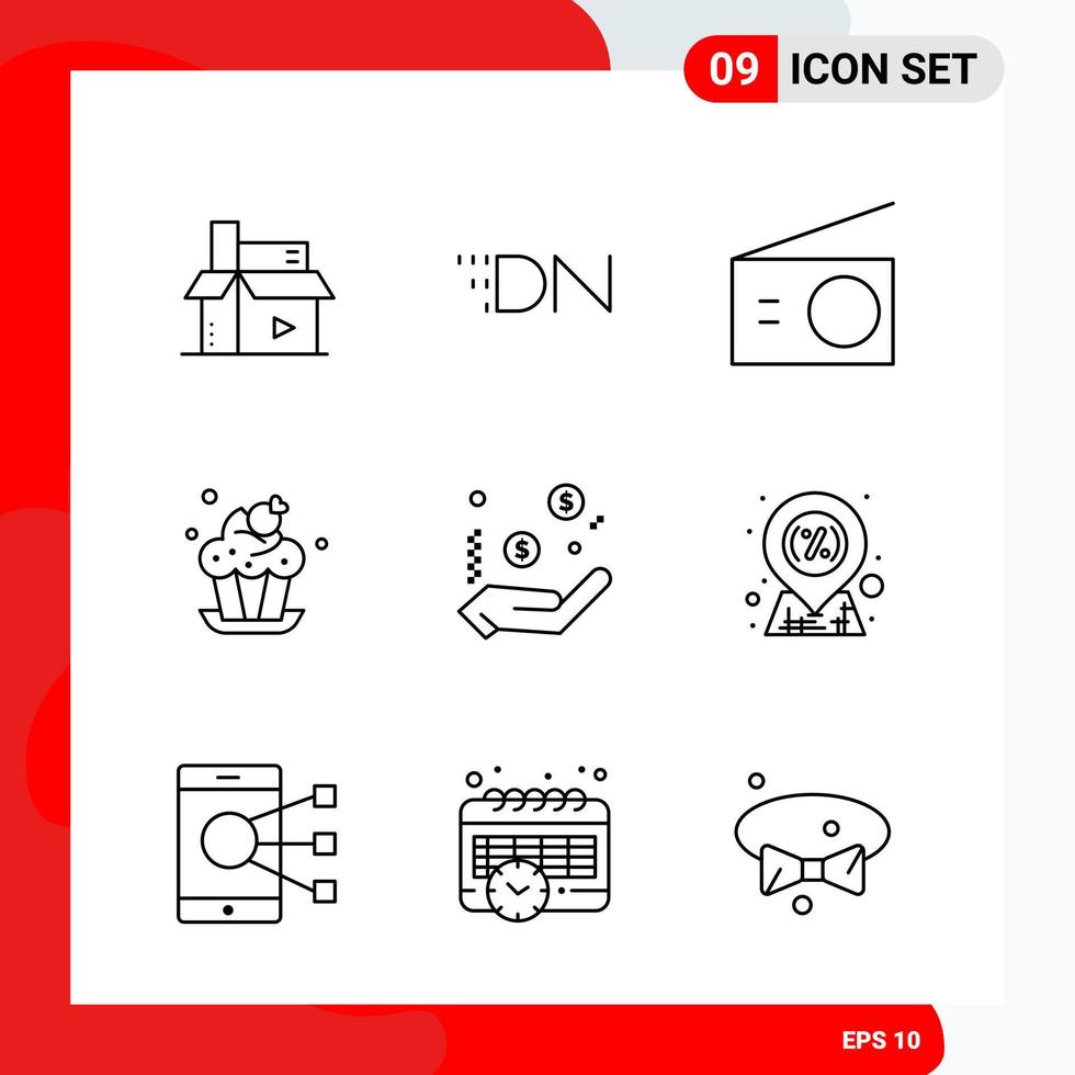 Creative Set of 9 Universal Outline Icons isolated on White Background Creative Black Icon vector background