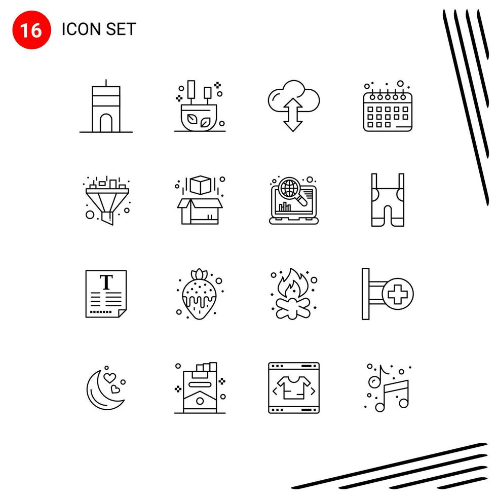 Group of 16 Modern Outlines Set for sort filter cloud plans diet planning Editable Vector Design Elements