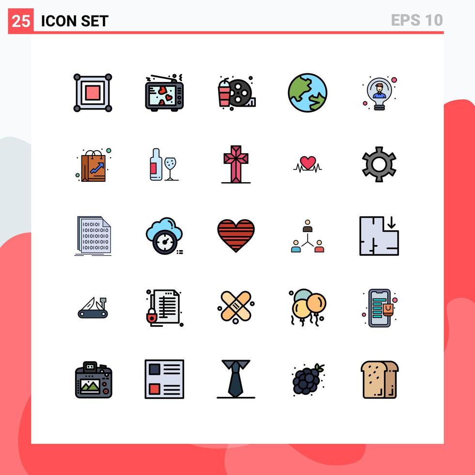 Universal Icon Symbols Group of 25 Modern Filled line Flat Colors of idea geography valentine education hobby Editable Vector Design Elements