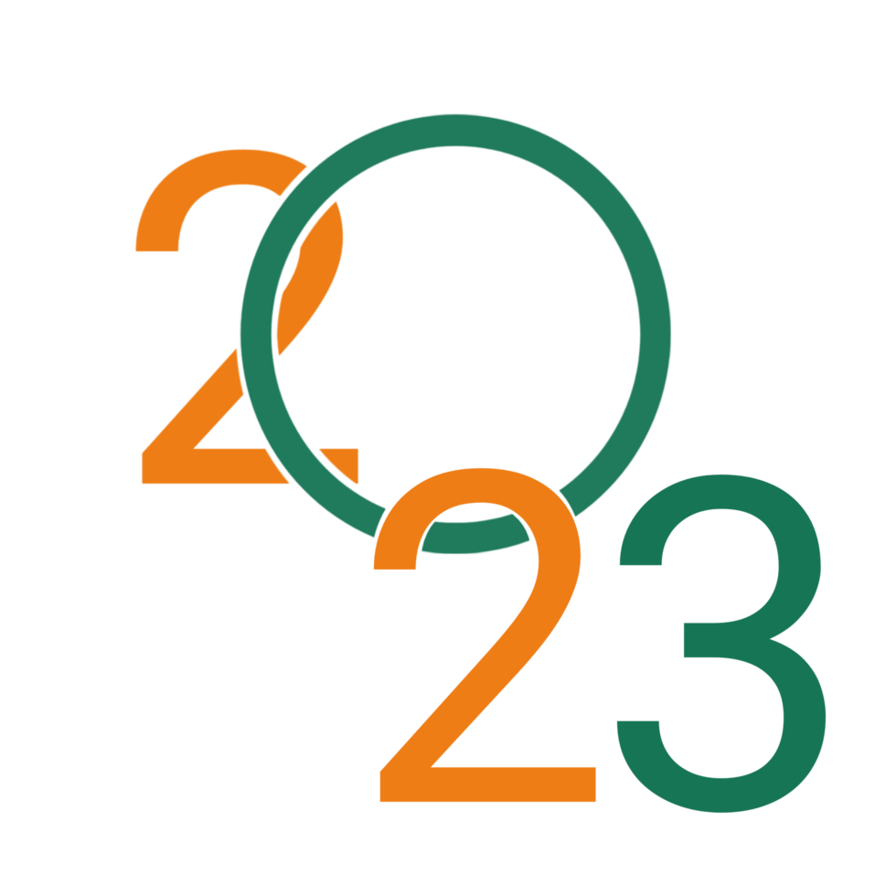 Happy new year 2023 cute text with green and orange color png