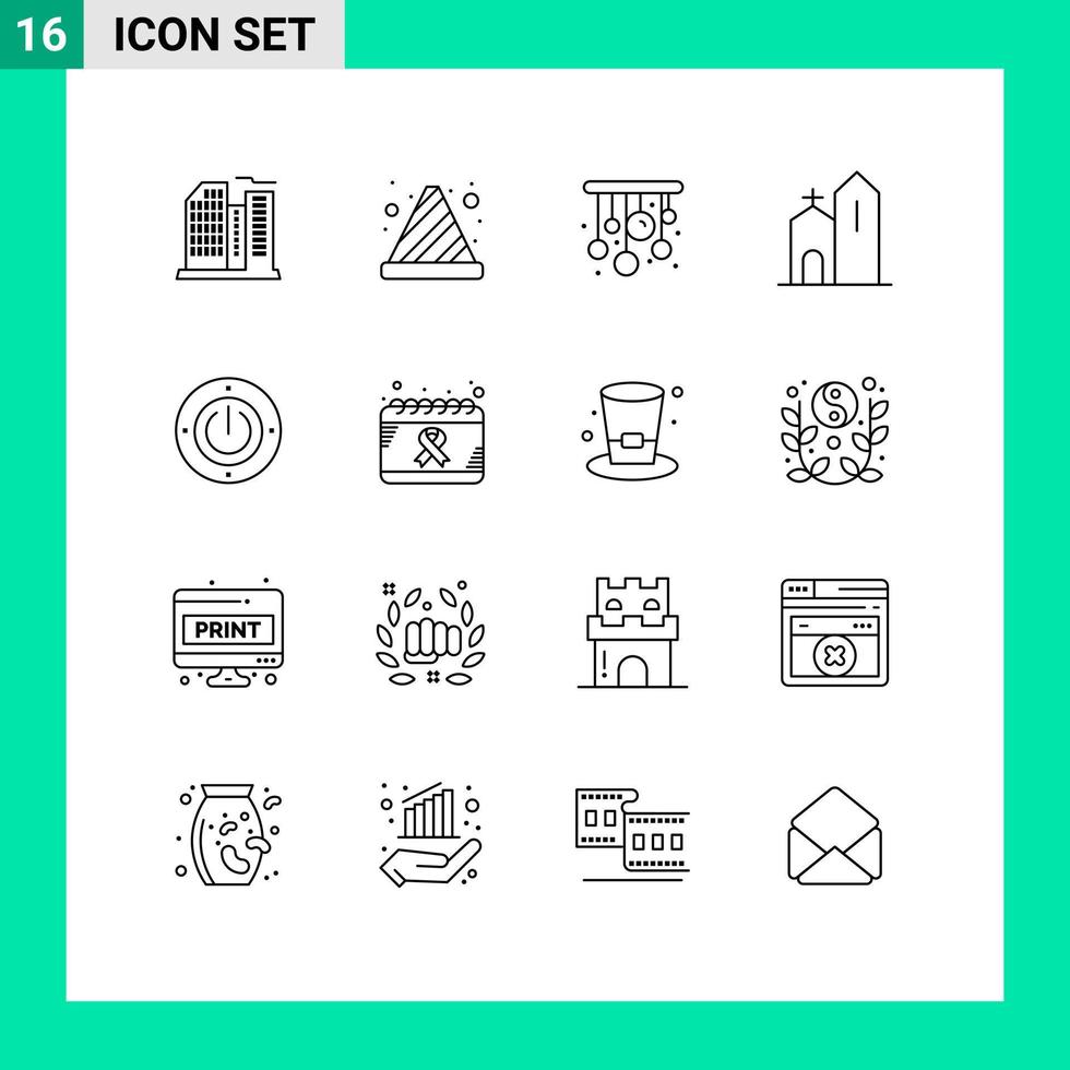 Pack of 16 Modern Outlines Signs and Symbols for Web Print Media such as energy monastery home historic christian Editable Vector Design Elements