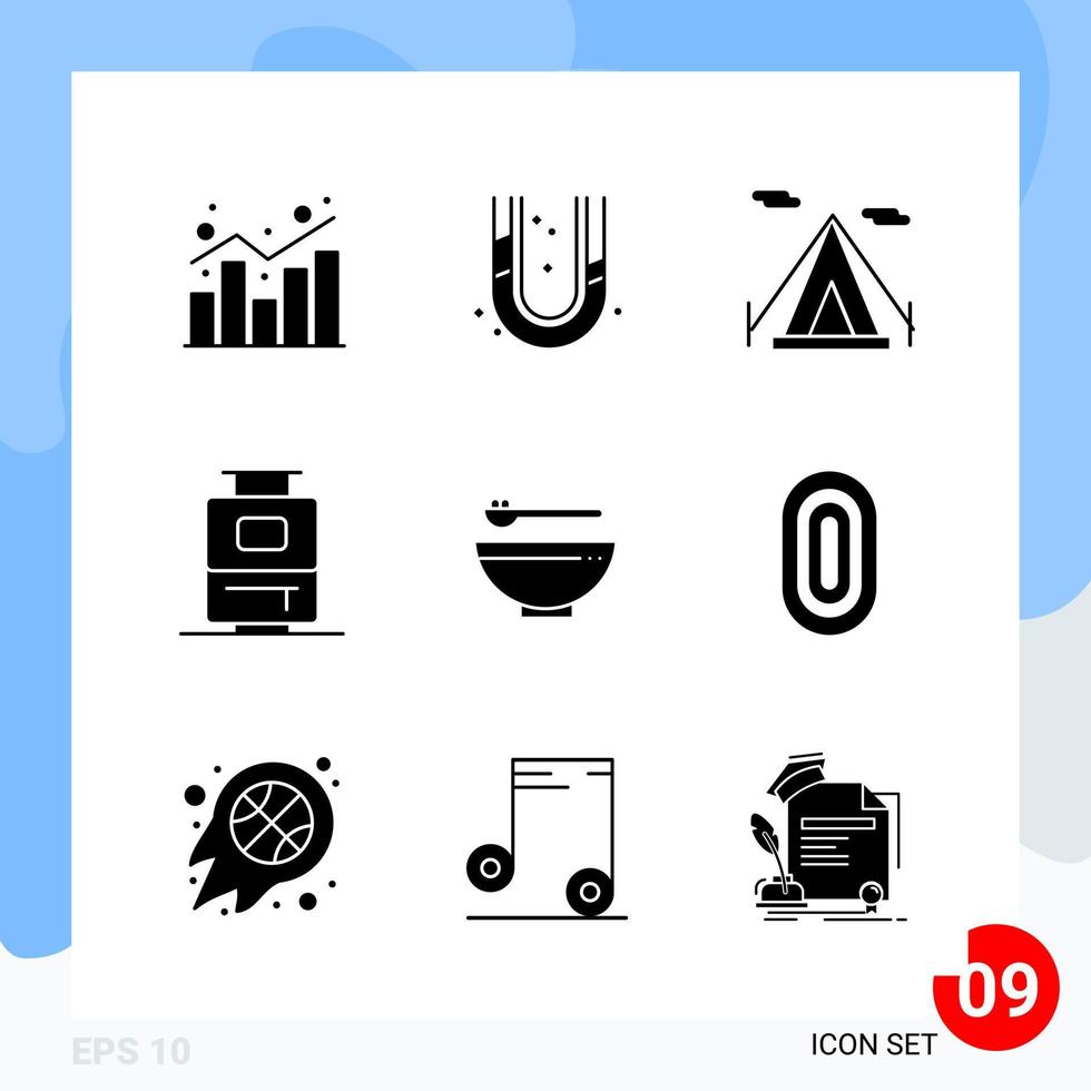 Modern Pack of 9 Icons Solid Glyph Symbols isolated on White Backgound for Website designing Creative Black Icon vector background