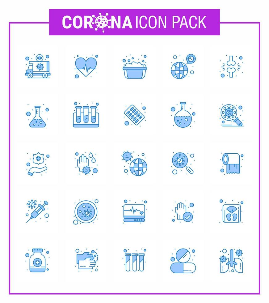 Covid19 Protection CoronaVirus Pendamic 25 Blue icon set such as virus coronavirus heart care bacteria soapy water viral coronavirus 2019nov disease Vector Design Elements