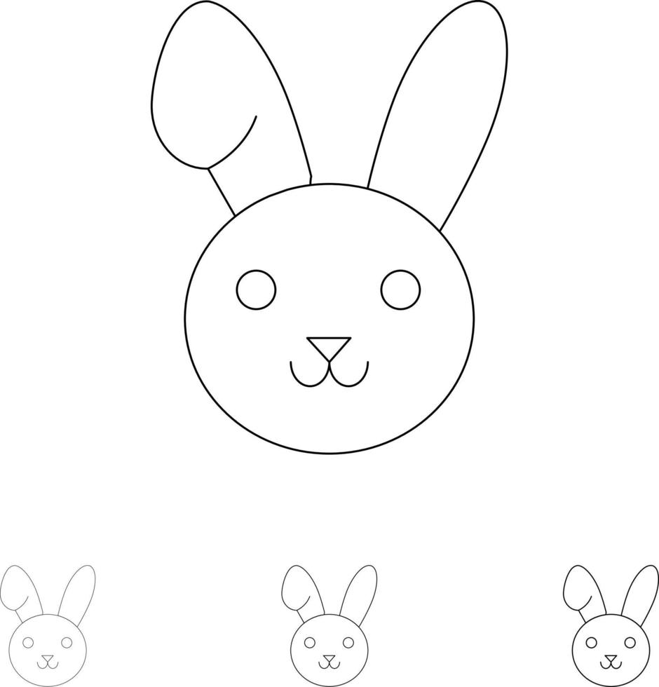 Bunny Easter Rabbit Bold and thin black line icon set vector