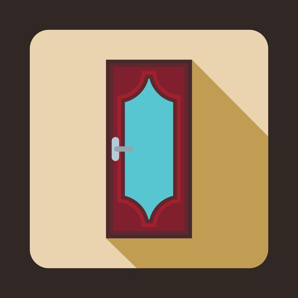 puerta de madera marrón con icono de vidrio, estilo plano vector