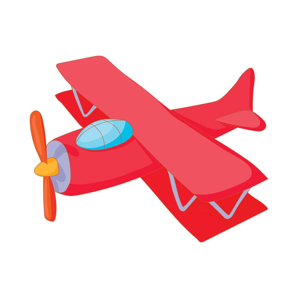 Red biplane icon, cartoon style vector