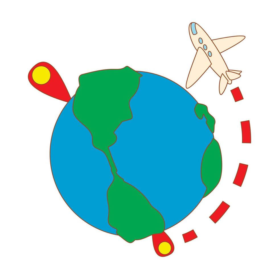 Travelling by plane around the world icon vector