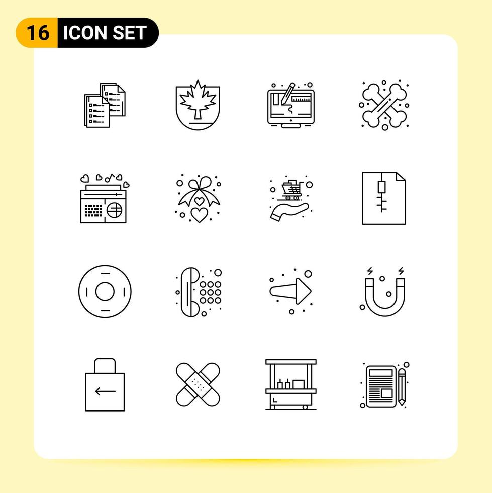Mobile Interface Outline Set of 16 Pictograms of halloween cross bone canada bone graphic Editable Vector Design Elements