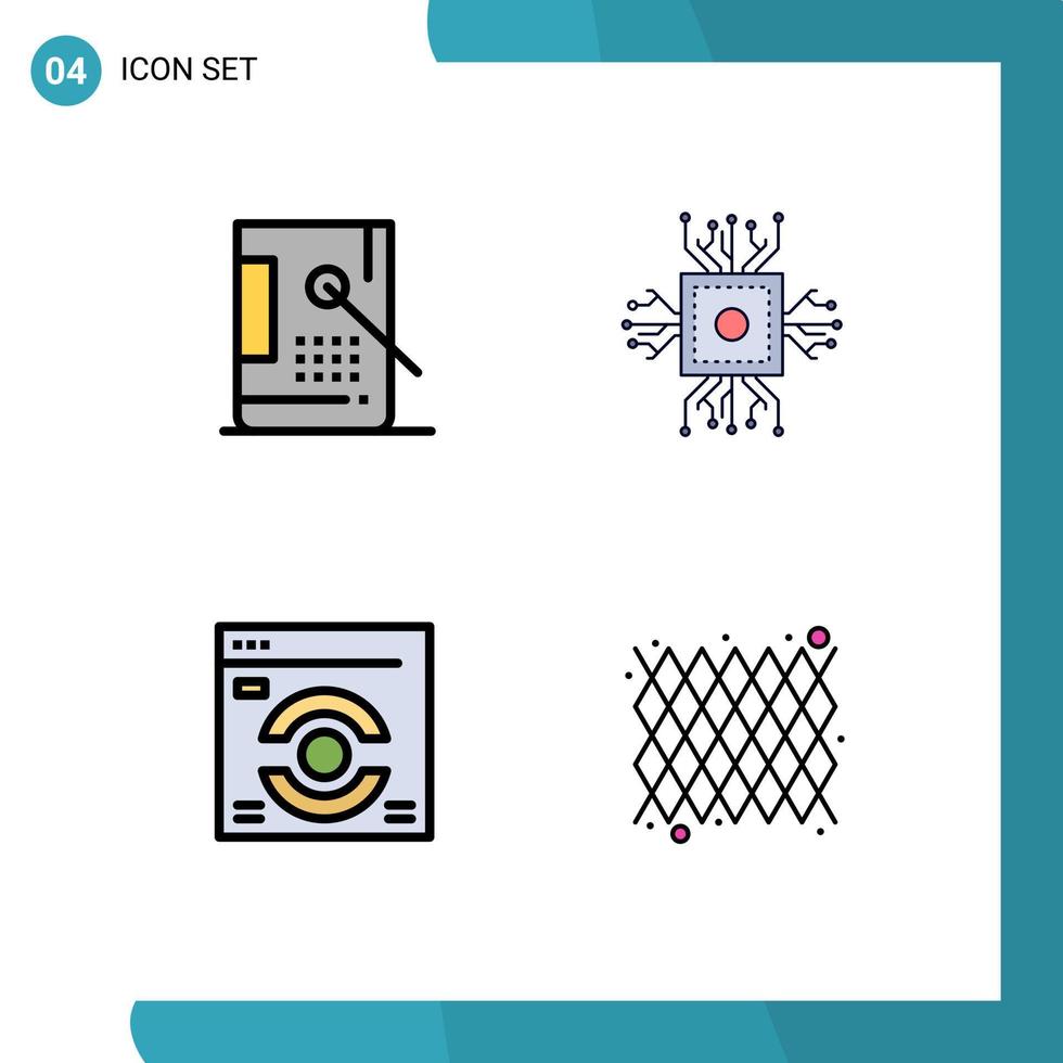 Group of 4 Modern Filledline Flat Colors Set for bucket technology development cpu web Editable Vector Design Elements