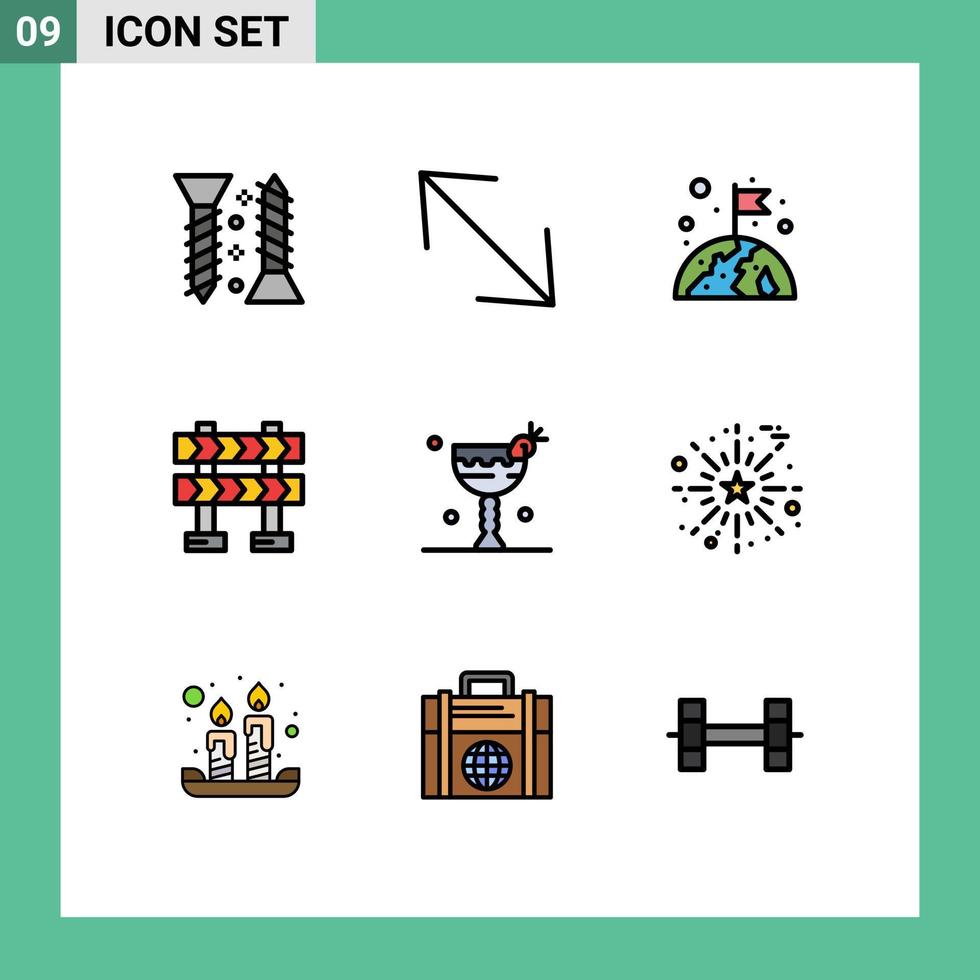 Set of 9 Modern UI Icons Symbols Signs for eat drink globe cocktail barrier Editable Vector Design Elements