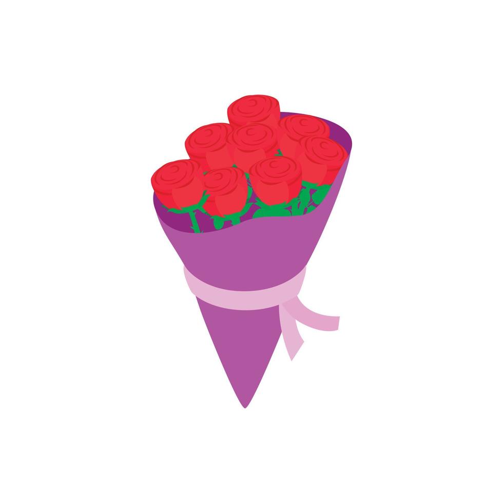 Red roses bouquet icon, isometric 3d style vector