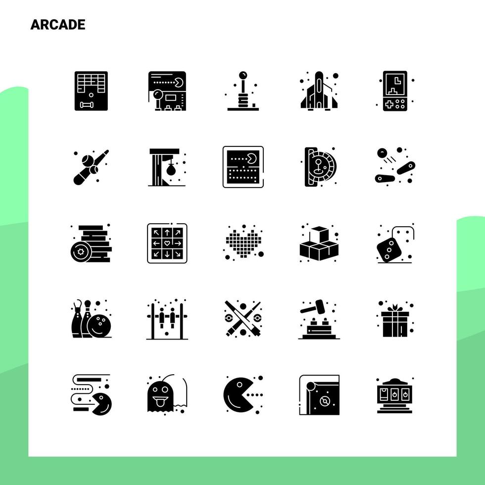 25 conjunto de iconos de arcade plantilla de ilustración de vector de icono de glifo sólido para ideas web y móviles para empresa comercial