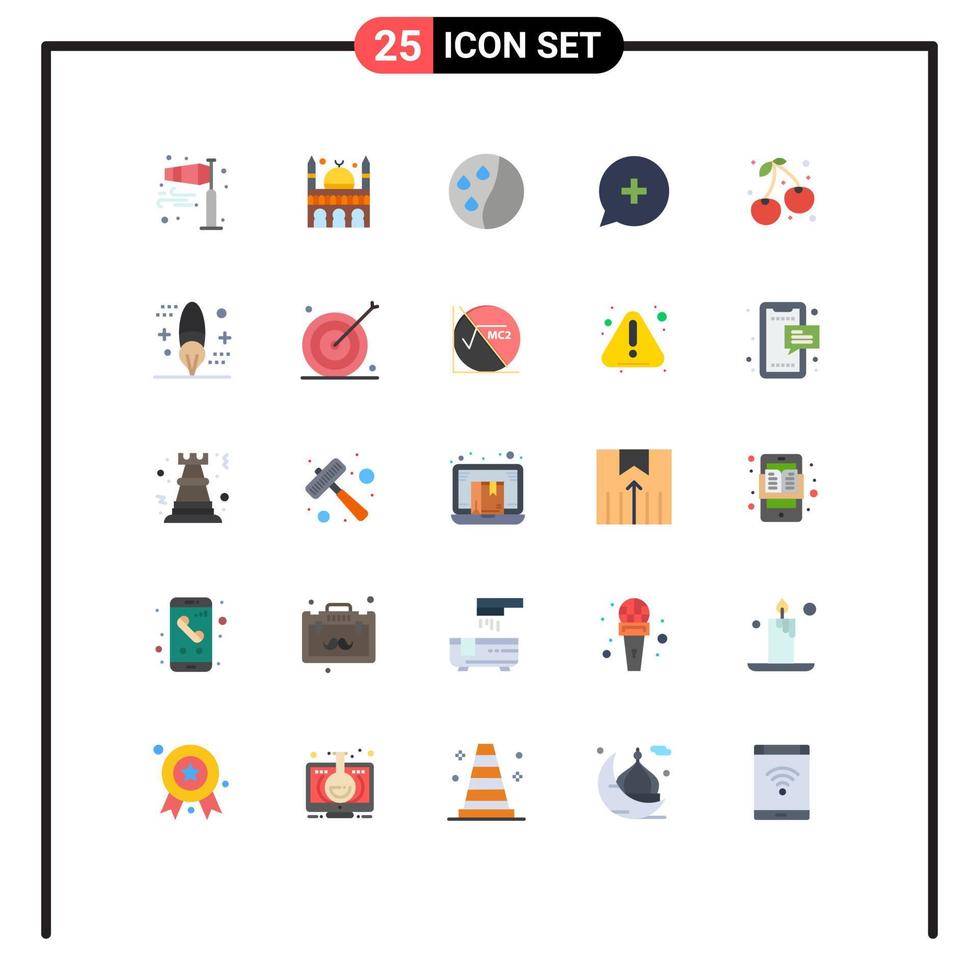 25 Universal Flat Color Signs Symbols of food berry hair conditioning plus chat Editable Vector Design Elements