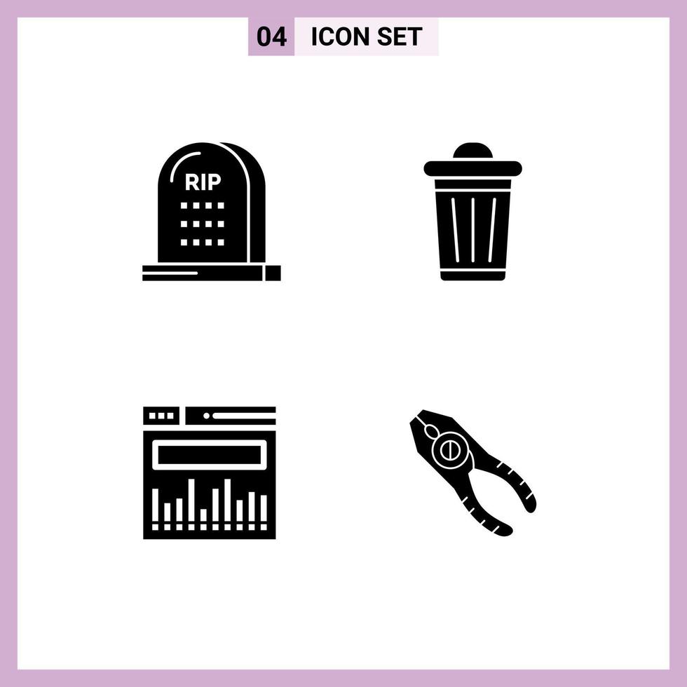 Solid Glyph Pack of 4 Universal Symbols of death analytics halloween plant web Editable Vector Design Elements