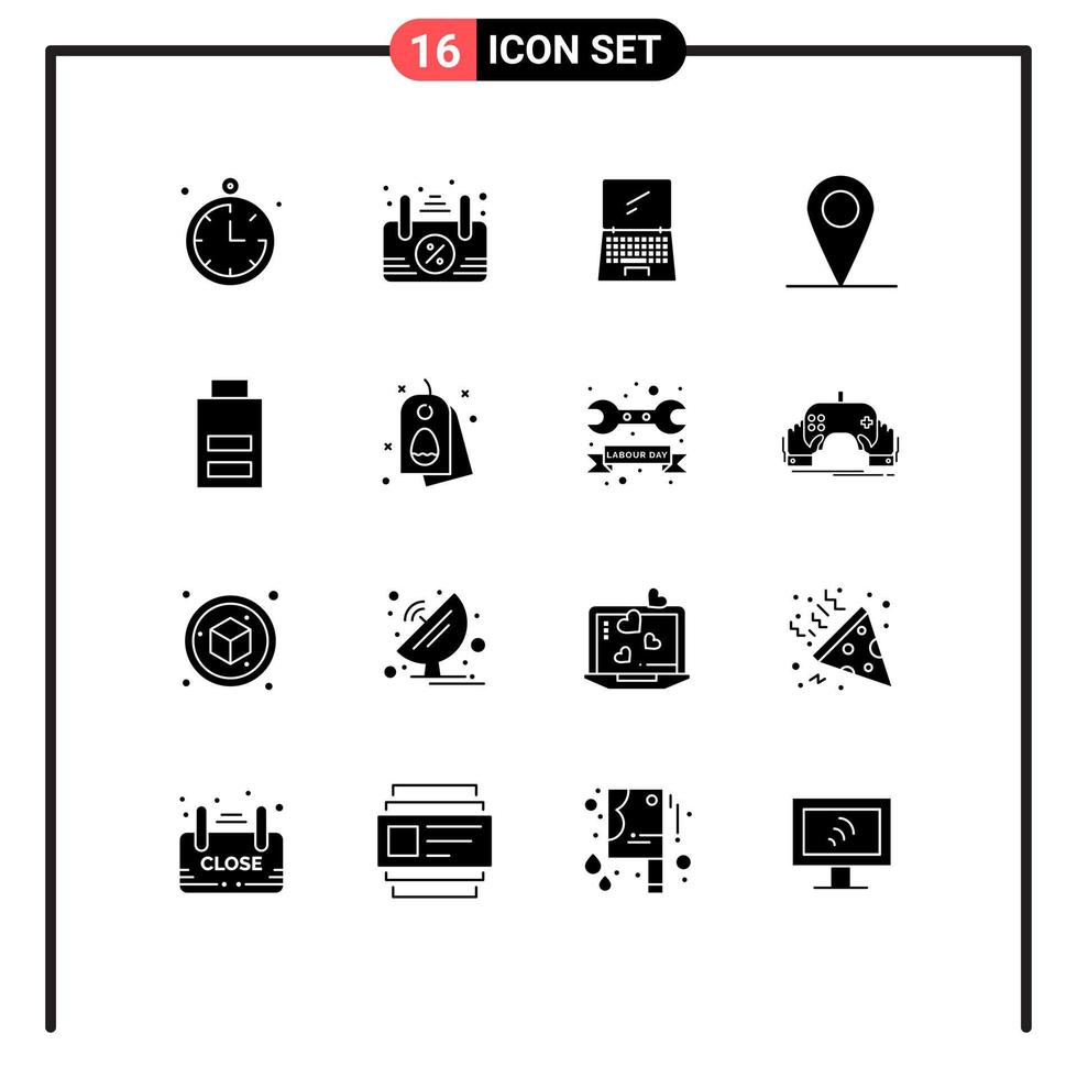 Universal Icon Symbols Group of 16 Modern Solid Glyphs of user interface device battery map Editable Vector Design Elements